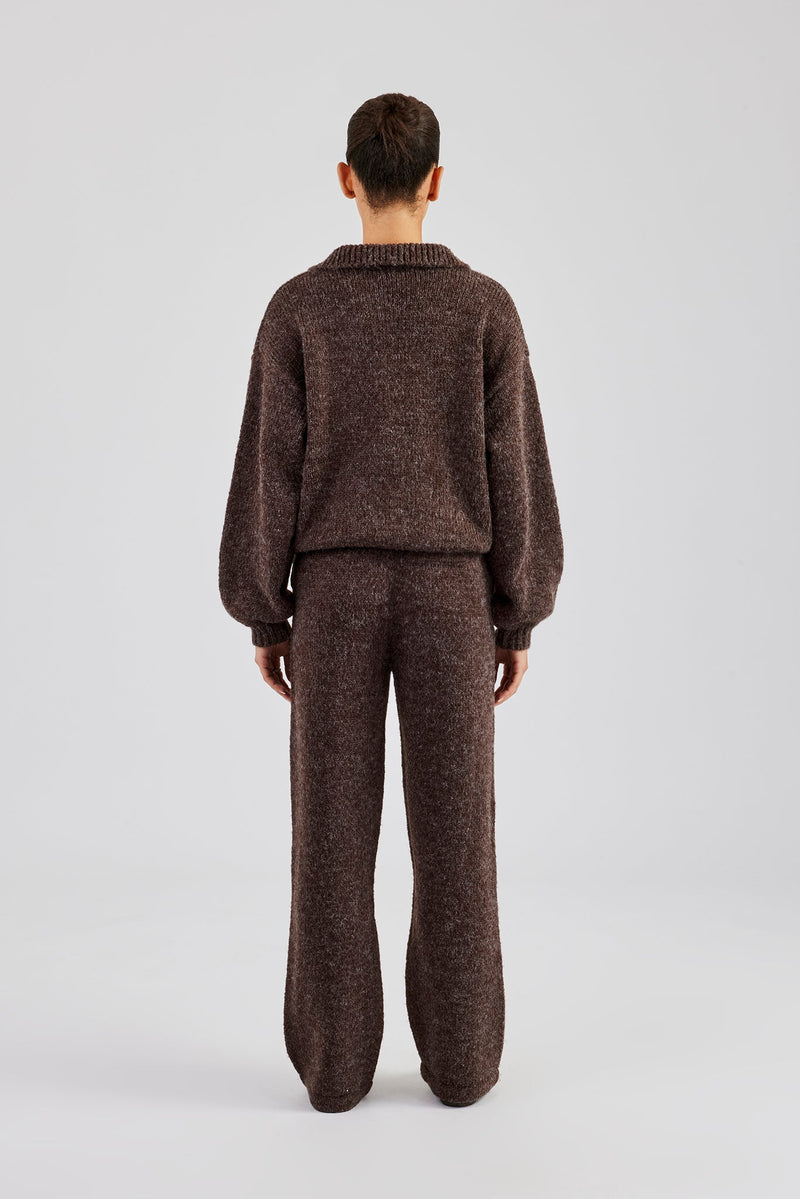 Knit Funnel Neck Tracksuit - Chocolate