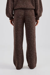 Knit Wide Leg Embroidered Jogger - Chocolate