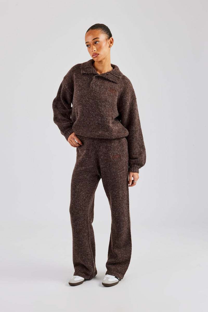 Knit Funnel Neck Tracksuit - Chocolate