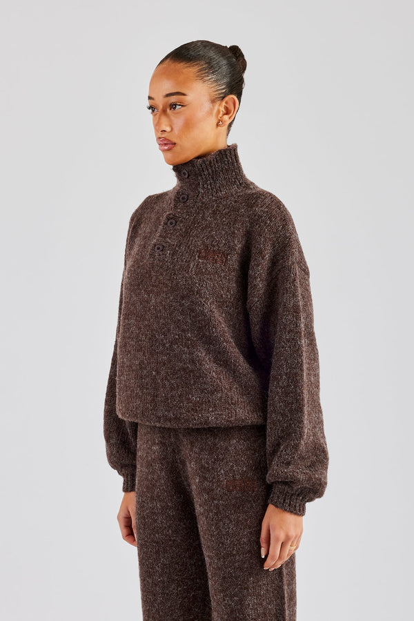 Knit Funnel Neck Sweater - Chocolate