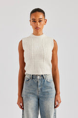 Womens Cable Knit Vest - Off White