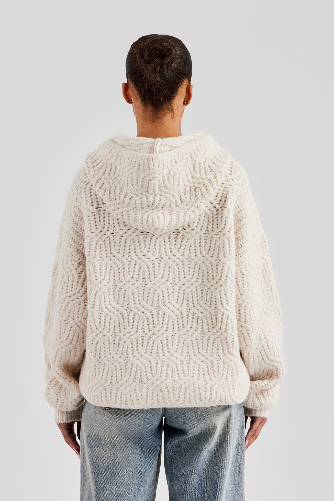 CCC Spliced Cable Knit Hoodie - Off White | Womens Knitwear | Shop