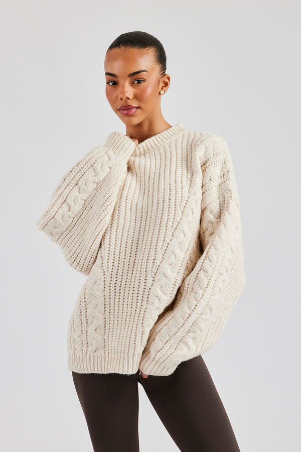 Oversized Cable Knit Sweater - Off White