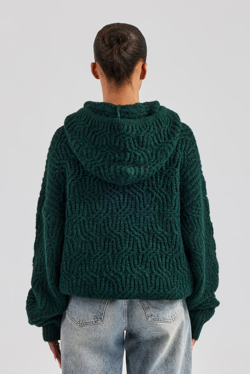 CCC Spliced Cable Knit Hoodie - Forest Green