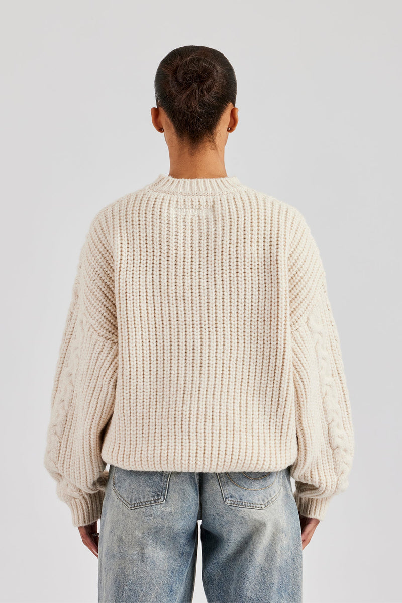 Oversized Cable Knit Sweater - Off White