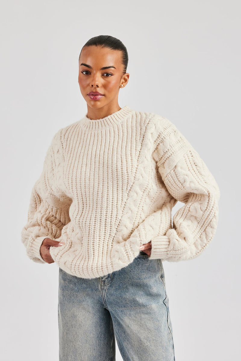 Oversized Cable Knit Sweater - Off White