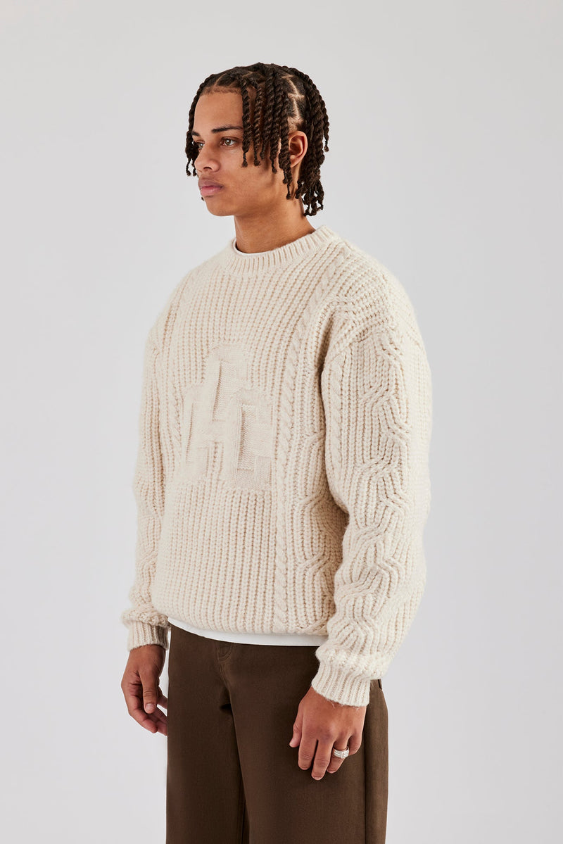 CCC Spliced Cable Knit Sweater - Off White