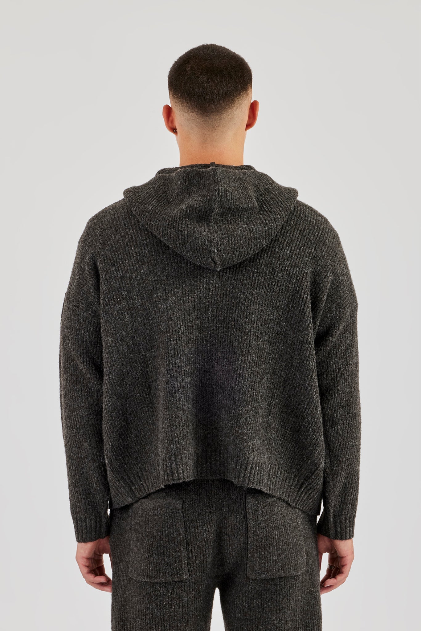 Embroidered Knitted Zip Hoodie - Chocolate