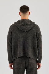 Embroidered Knitted Zip Hoodie - Chocolate