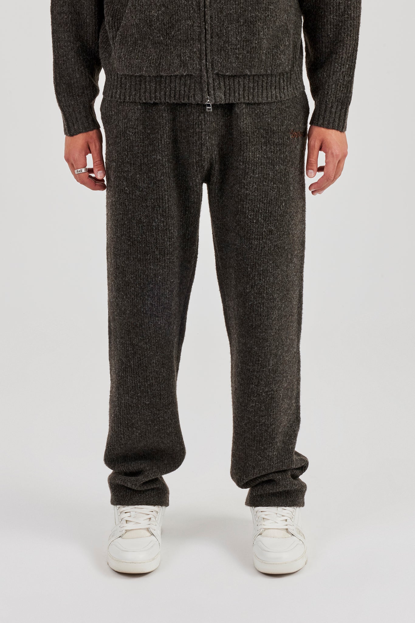 Embroidered Knitted Jogger - Chocolate