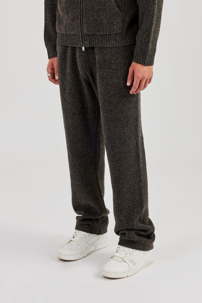 Embroidered Knitted Jogger - Chocolate