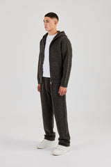 Embroidered Knitted Zip Hoodie & Jogger - Chocolate