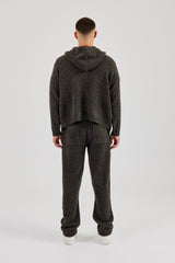 Embroidered Knitted Zip Hoodie & Jogger - Chocolate