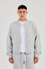 Embroidered Knitted Bomber - Light Grey