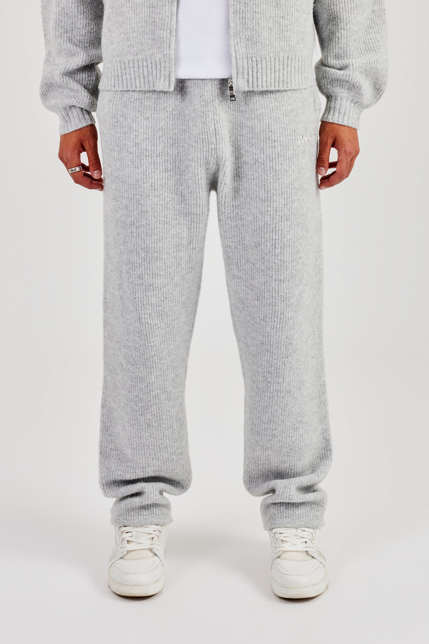 Embroidered Knitted Jogger - Light Grey