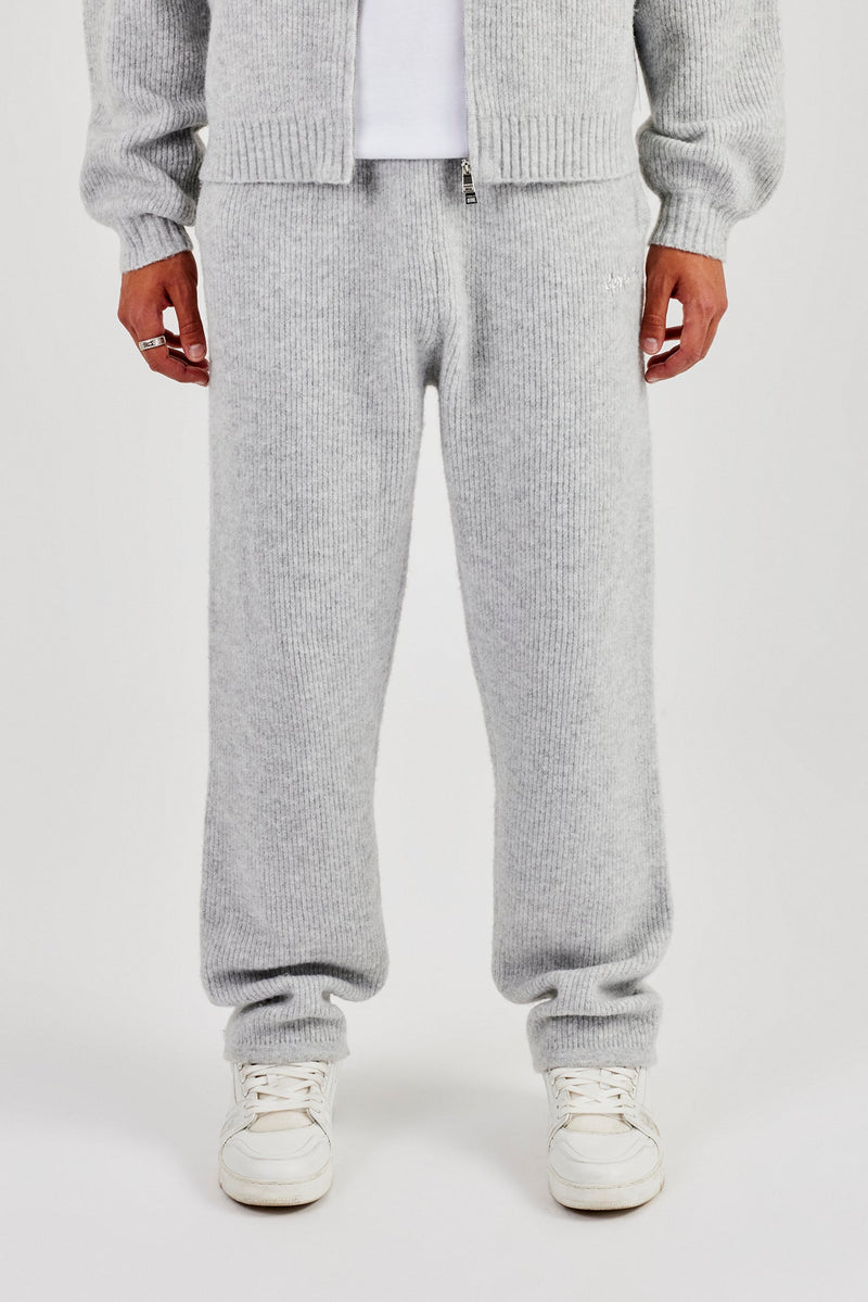 Embroidered Knitted Jogger - Light Grey
