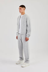 Embroidered Knitted Bomber & Jogger - Light Grey