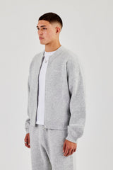Embroidered Knitted Bomber - Light Grey