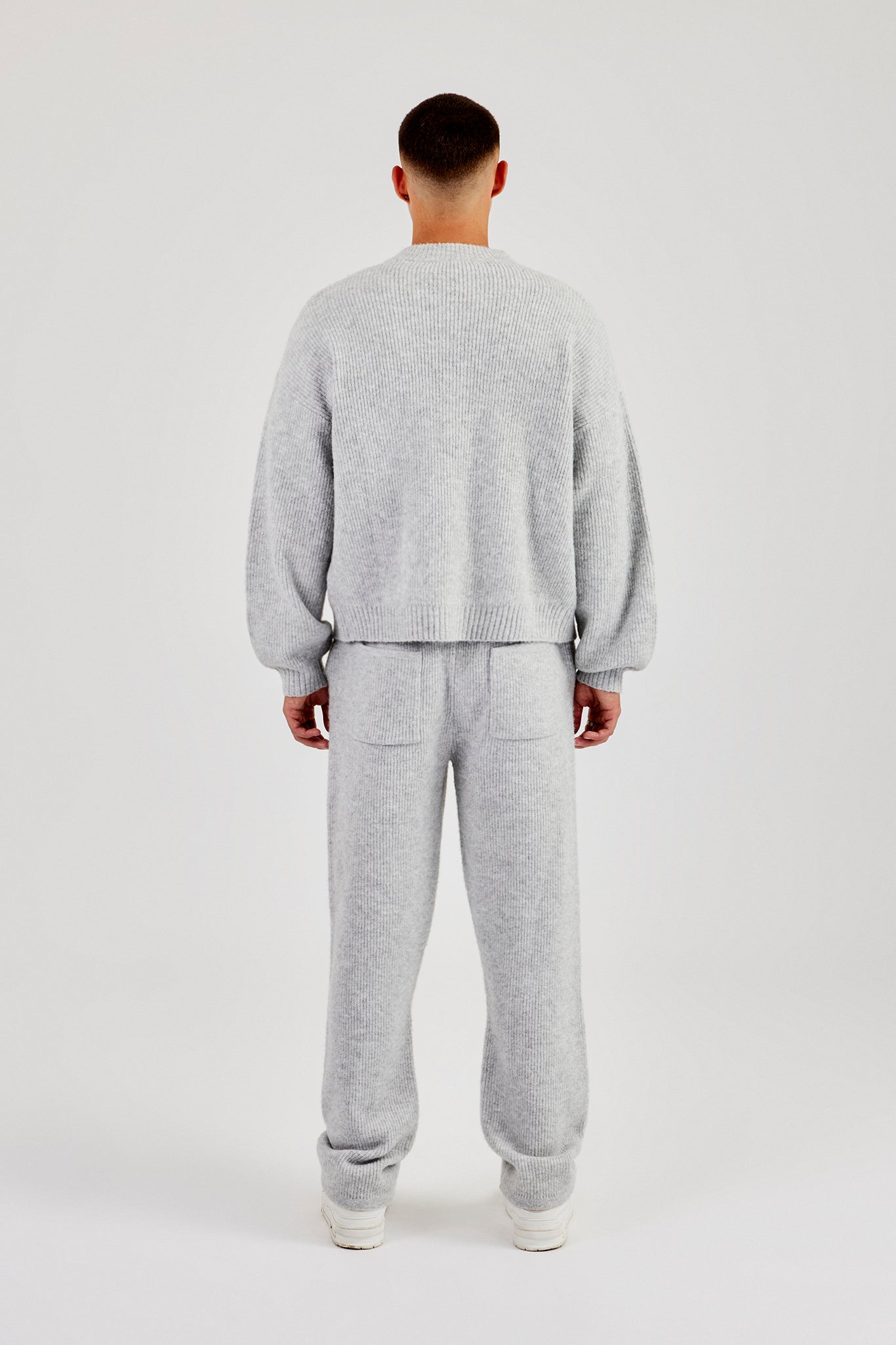 Embroidered Knitted Jogger - Light Grey