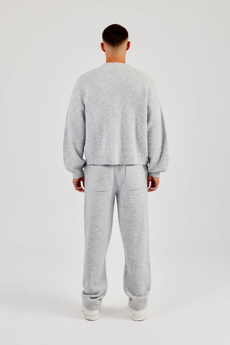 Embroidered Knitted Jogger - Light Grey