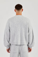 Embroidered Knitted Bomber - Light Grey