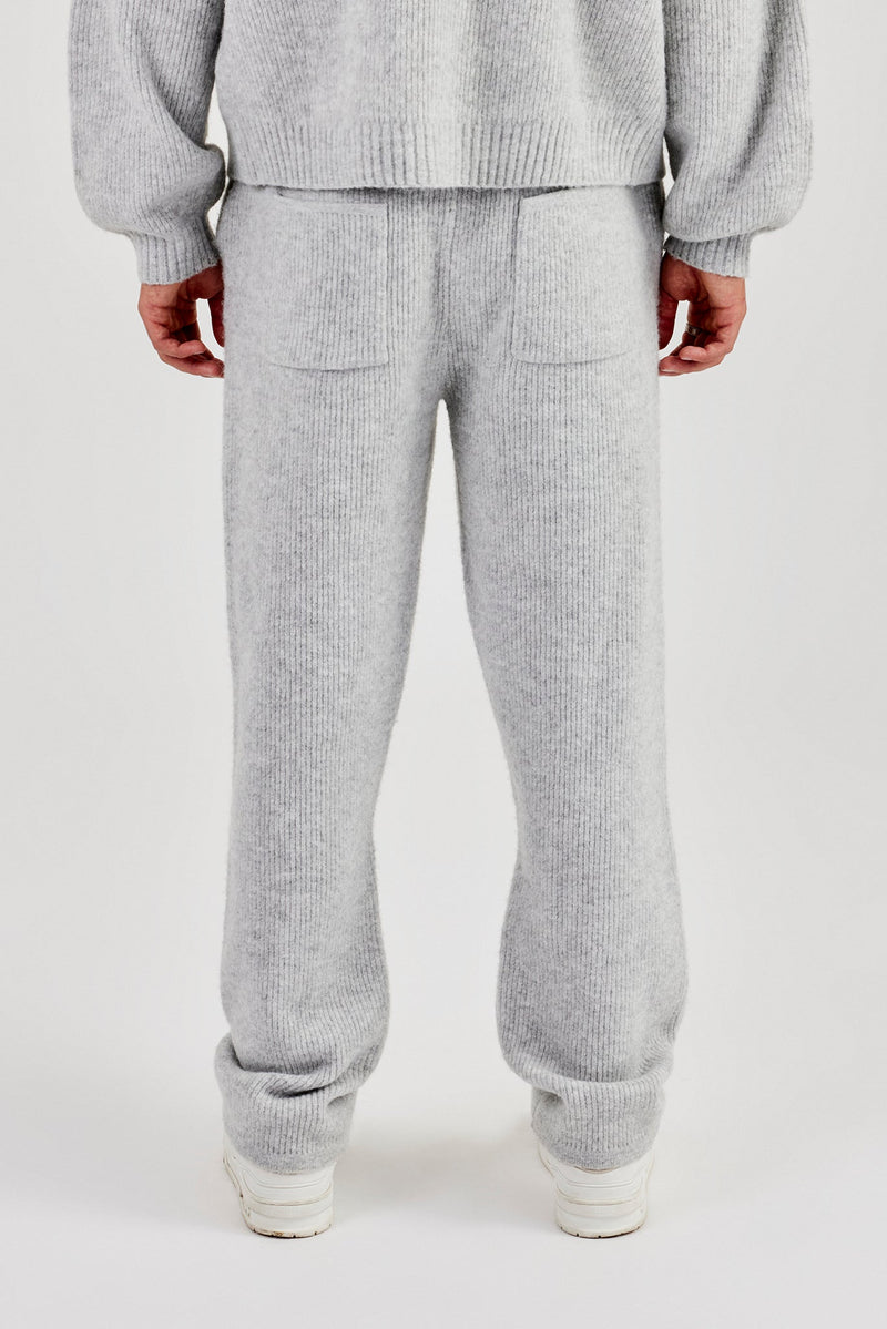 Embroidered Knitted Jogger - Light Grey