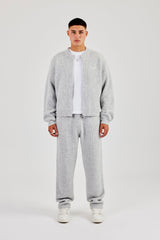 Embroidered Knitted Bomber - Light Grey