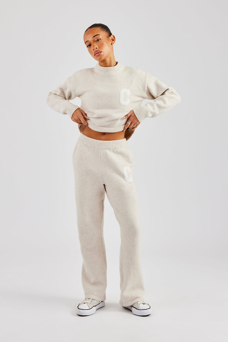 C Knitted Boxy Sweatshirt & Jogger - Oatmeal