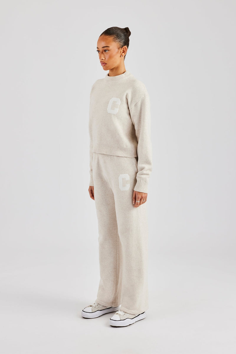 C Knitted Boxy Sweatshirt & Jogger - Oatmeal