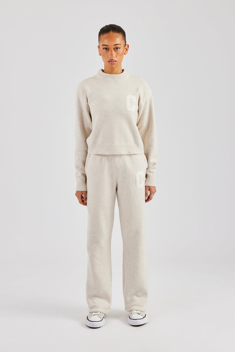 C Knitted Boxy Sweatshirt & Jogger - Oatmeal