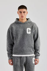 Brushed Knit Oversized Knitted Hoodie - Charcoal