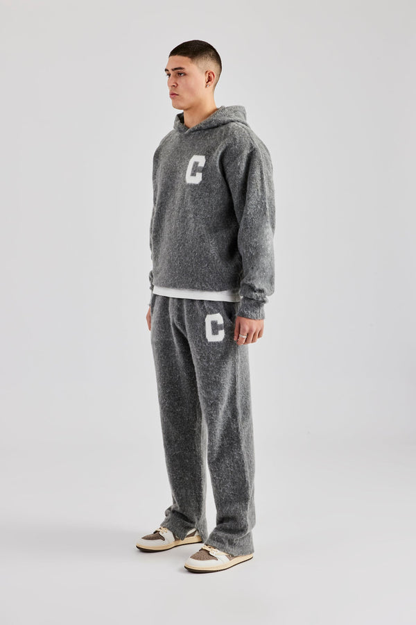 Brushed Knit Oversized Knitted Tracksuit - Charcoal