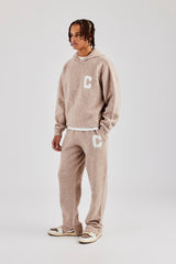 Brushed Knit Oversized Knitted Tracksuit - Stone