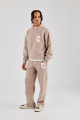 Brushed Knit Split Hem Knitted Jogger - Stone