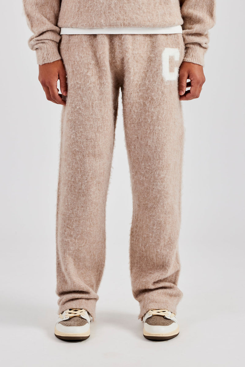 Brushed Knit Split Hem Knitted Jogger - Stone