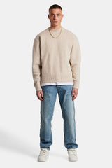 Knitted Deep Rib Sweater - Beige