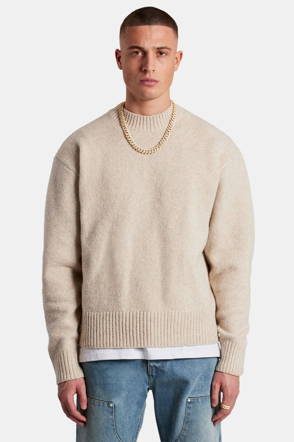 Knitted Deep Rib Sweater - Beige