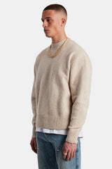 Knitted Deep Rib Sweater - Beige