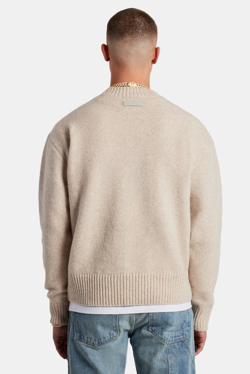 Knitted Deep Rib Sweater - Beige