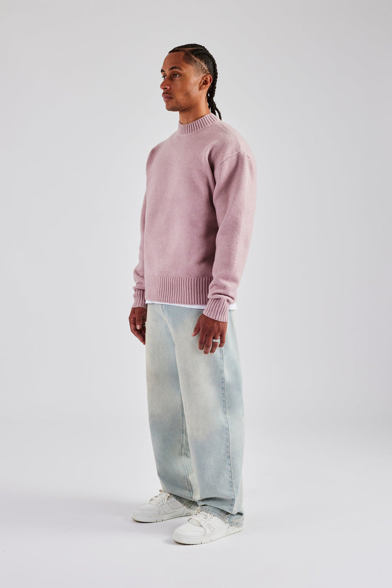 Knitted Deep Rib Sweater - Mauve