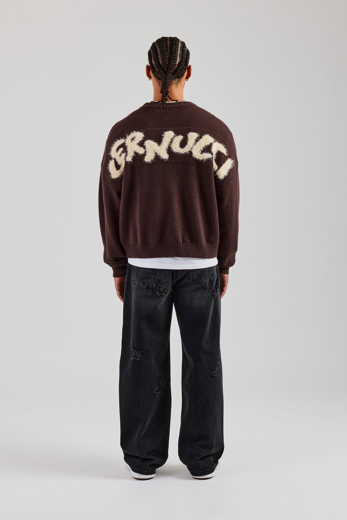 Cernucci Fluffy Intarsia Sweater - Chocolate | Mens Knitwear
