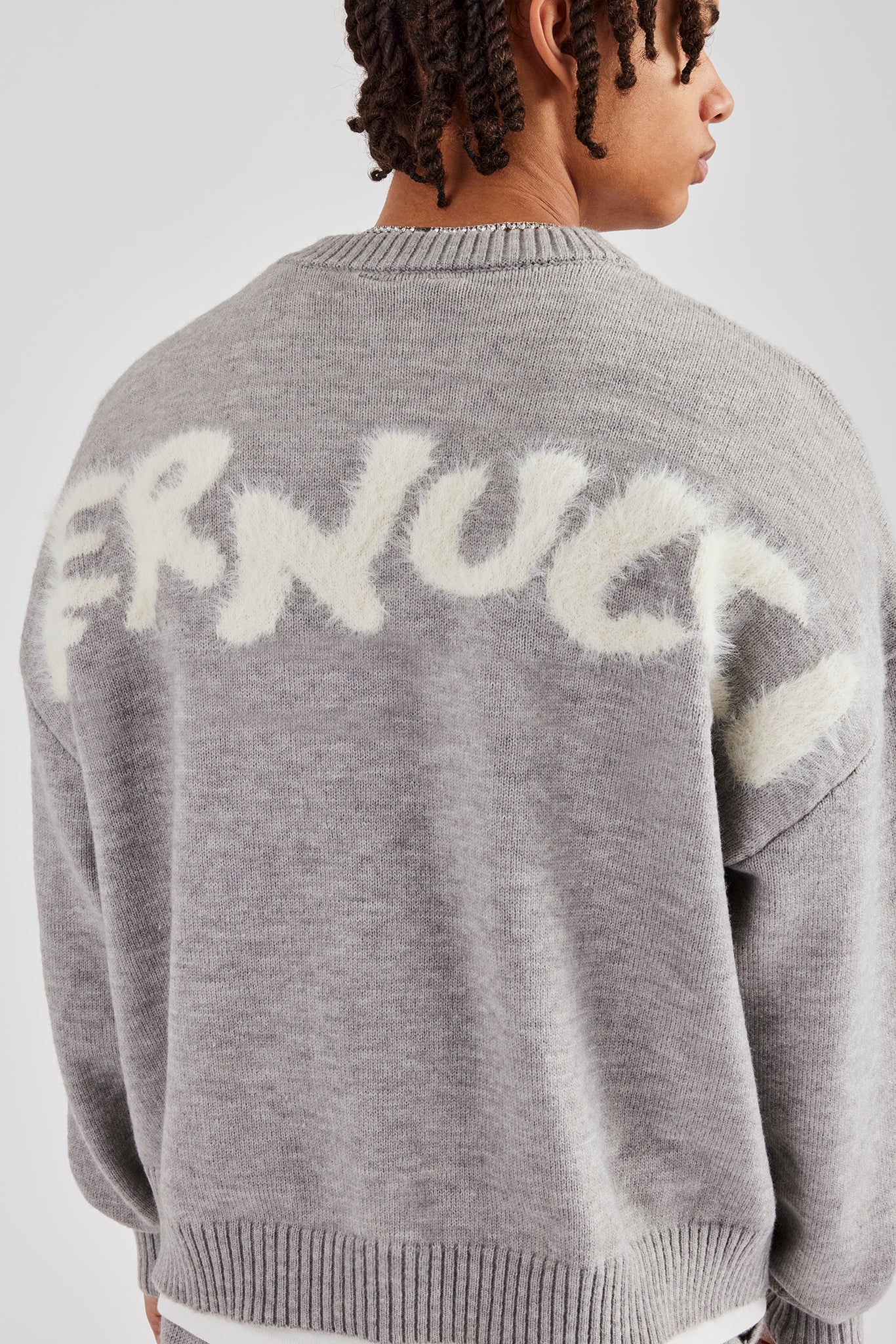 Cernucci Fluffy Intarsia Sweater - Grey | Mens Knitwear | Shop
