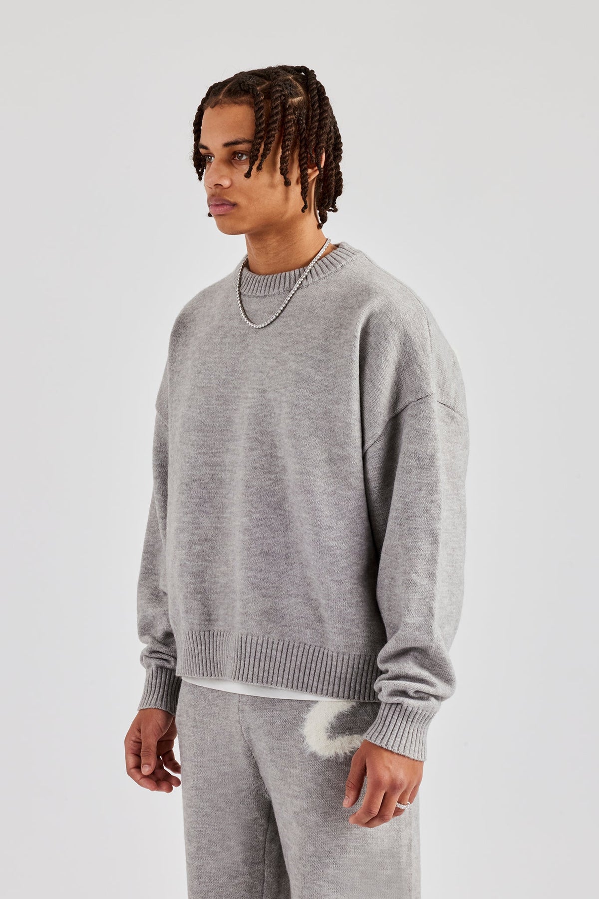 Cernucci Fluffy Intarsia Sweater - Grey | Mens Knitwear | Shop 