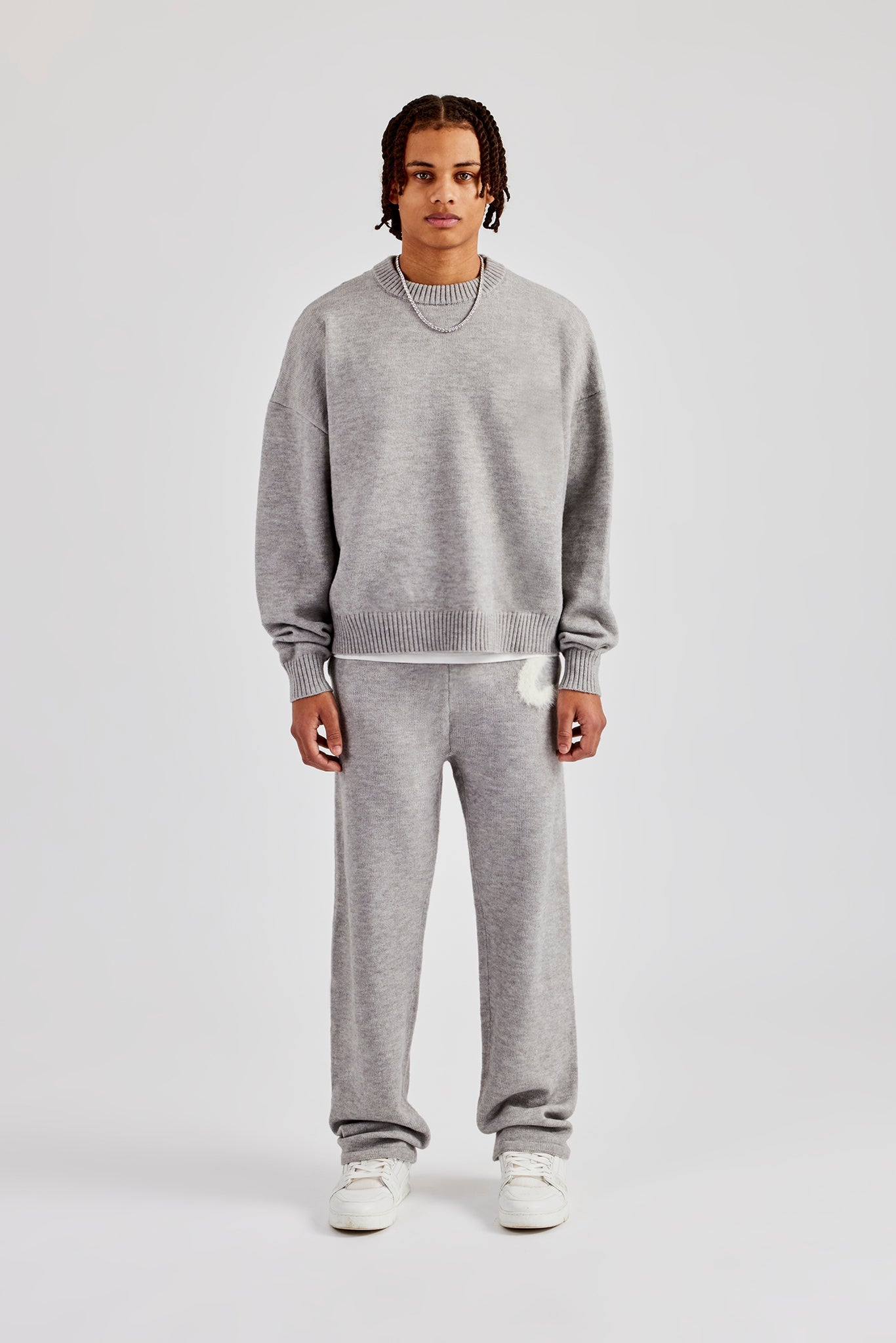 Cernucci Fluffy Intarsia Sweater & Jogger - Grey | Mens Sets