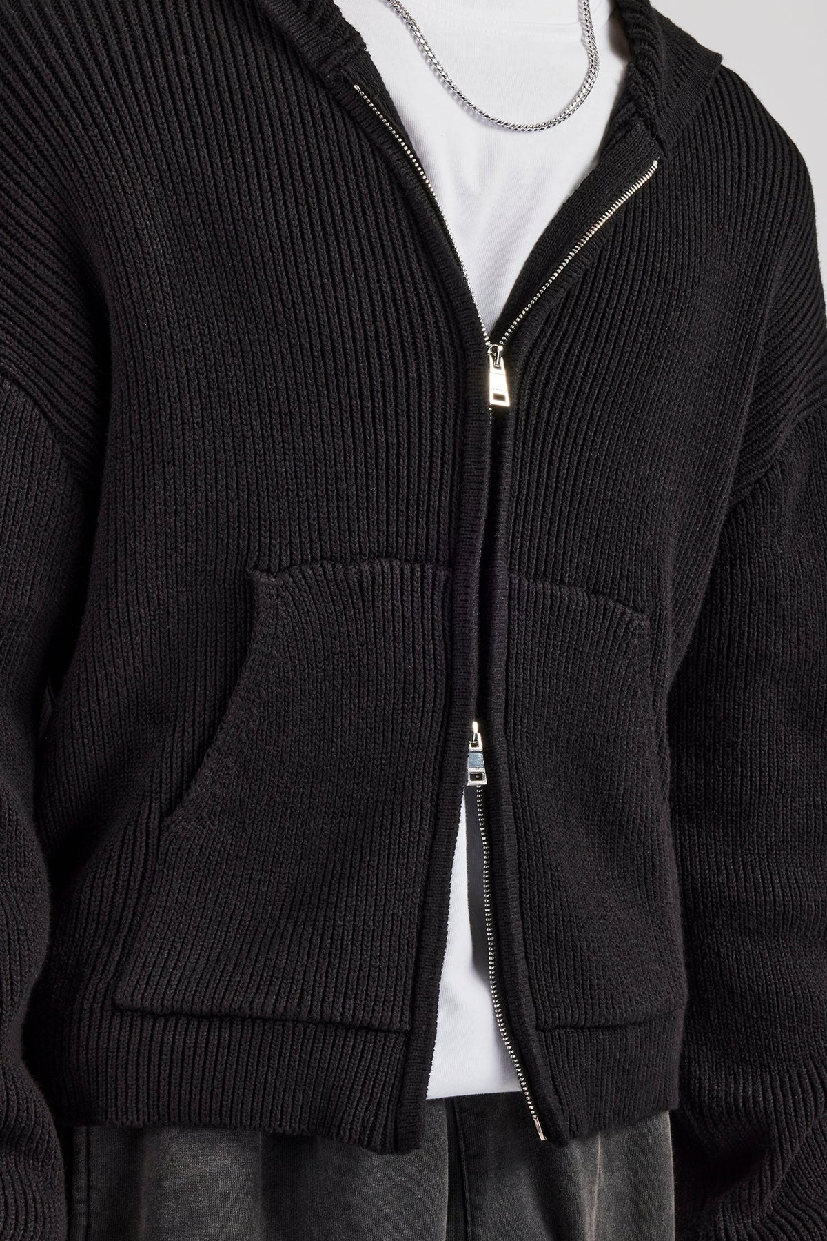Dual Ended Knitted Zip Hoodie - Black | Mens Knitwear | Shop 