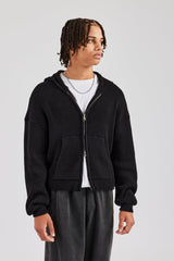 Dual Ended Knitted Zip Hoodie - Black