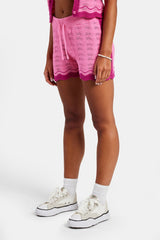 Contrast Crochet Knitted Short - Pink