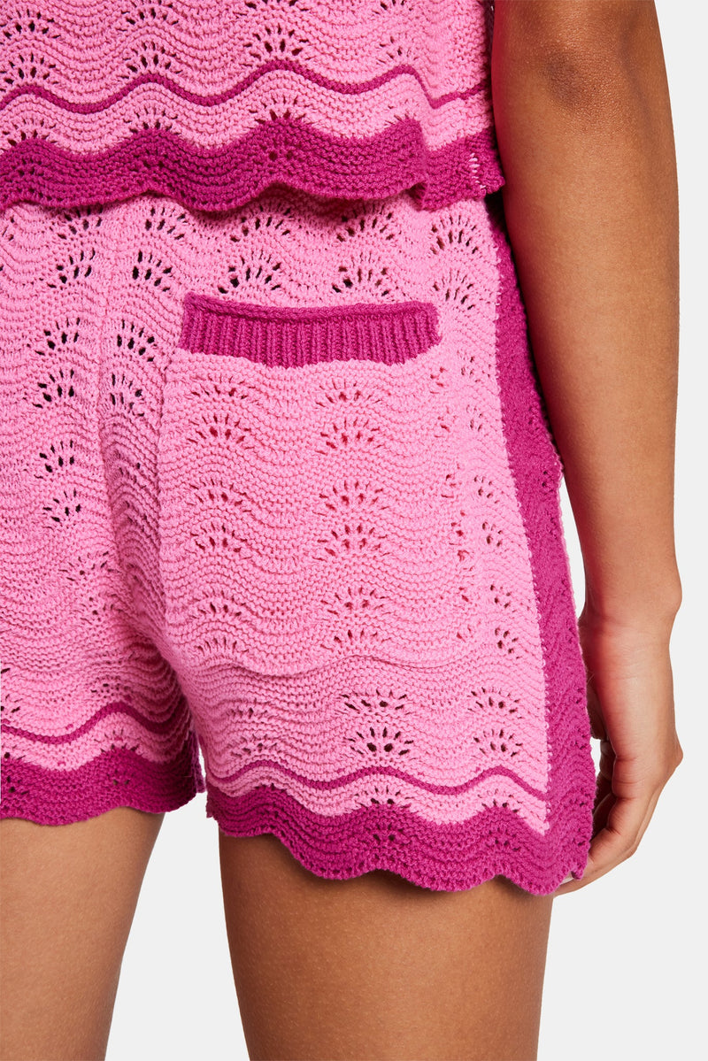 Contrast Crochet Knitted Short - Pink