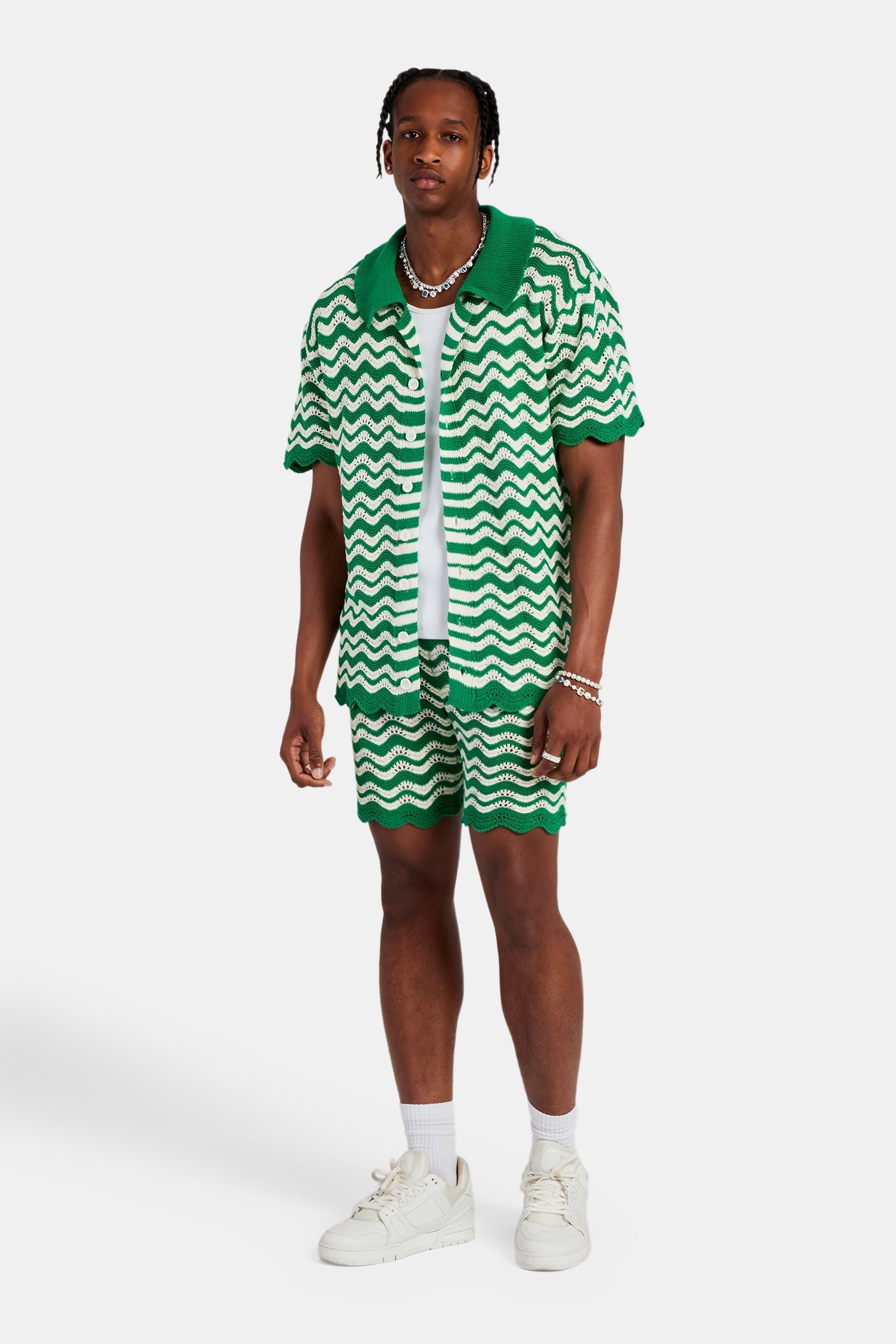 Crochet Knitted Embroidered Short - Green