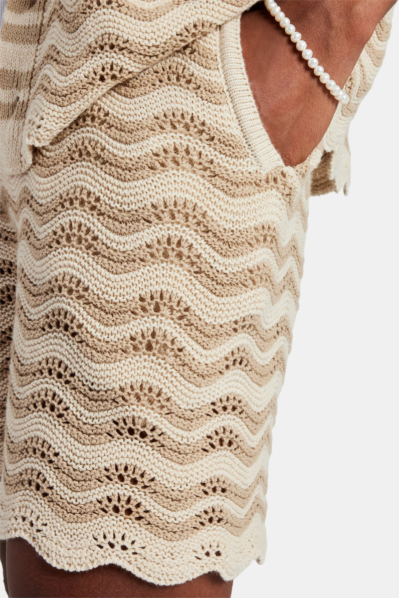 Crochet Knitted Embroidered Short - Beige